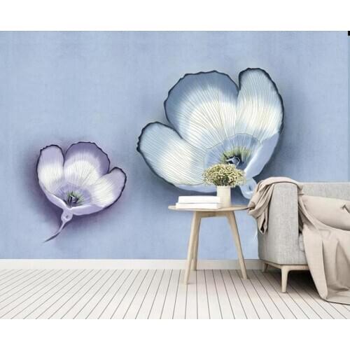 Customized large Nordic fresh 3d hand-painted flowers aesthetic creative background wall 3d mural wallpaper