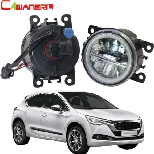 Cawanerl Car Accessories 4000LM LED Lamp Front Fog Light + Angel Eye Daytime Running Light DRL H11 12V For Citroen DS4 2011-2014