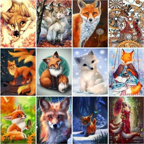 AZQSD Full Square Diamond Embroidery Fox Mosaic Handmade Gift Diamond Painting Animals Cross Stitch Needlework Decor For Home