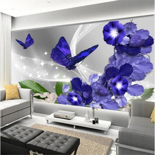 Beibehang Large Custom Wallpapers Modern Simple Dream Purple Eccentric Flower TV Background Wall Decorative Living Room