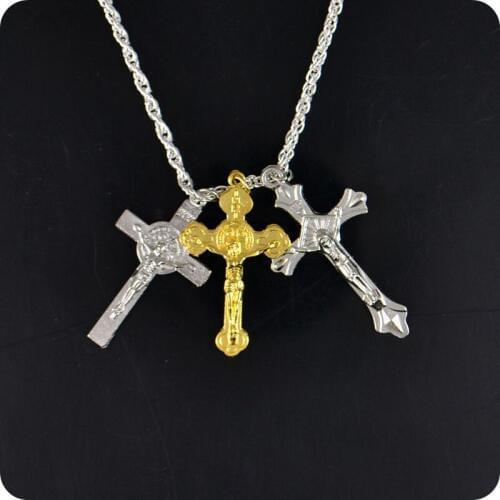 Saint Benedict Medal INRI JESUS 3 Cross Pendant Necklace Catholic Christian Orthodox Fashion Religious jewelry