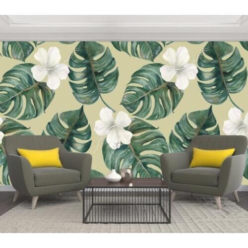 CJSIR Nordic Monstera Floral Hand-painted TV Sofa Wall Custom Large Mural Green Silk Cloth Wallpaper Papel De Parede Decors