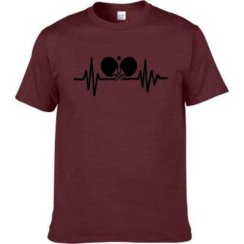Summer New Table Tennis Ping Heartbeat T-Shirt Men Print O-Neck Short Sleeve Cotton T Shirt