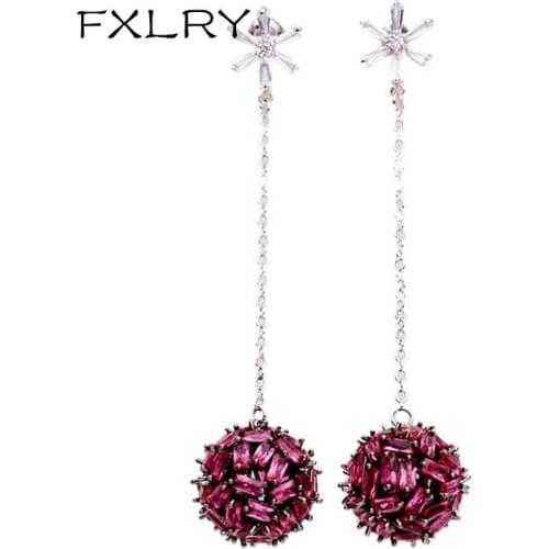 FXLRY Hot Selling Luxury Multi-Color Zircon Christmas Snowflake Long Hollow Out Earring For Women Wedding Jewelry