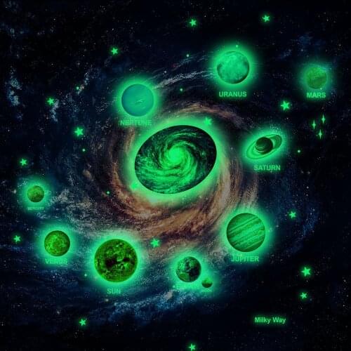 Galactic System Moon Starry Sky Glowing Stickers Glow In The Dark Star Wall Sticker Bedroom Decor Home Decoration Accessories