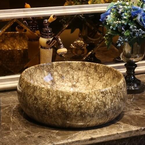 China copper color hand curved bathroom ceramic european style cloakroom basin