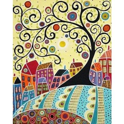 Full Square/Round Drill 5D DIY Diamond Painting "Abstract Tree Houses" Diamond Rhinestone Embroidery Cross Stitch 5D Home Decor