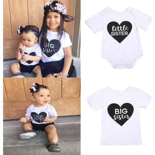 Big/little Sister Newborn Infant Baby Romper Kids Short Sleeve Tshirt Sisters Outfit Family Matching Clothes Sweet Love Tops