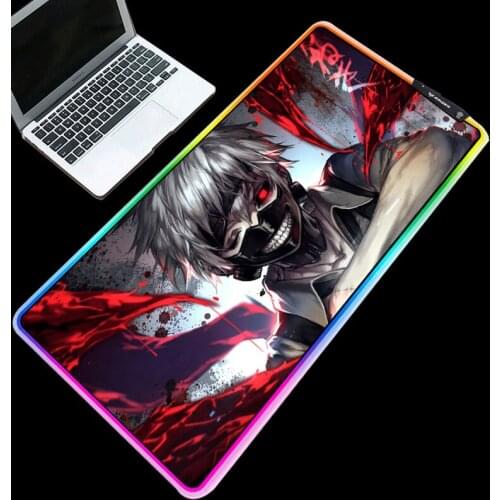 Tokyo Ghoul Anime Mouse Pads Gaming RGB Glowing XXL/XL/L Rubber Base Softy Durable Waterproof Desk Pad for Gamer Playing