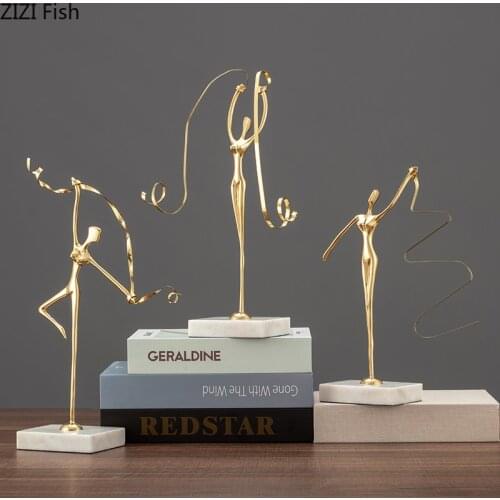 Creative Luxury Golden Abstract Girl Statue Bookcase Desktop Decor Brass Art Figure Figurines Modern Home Decoration Accessories