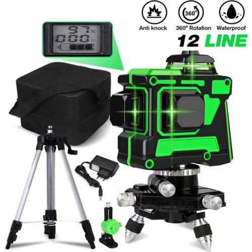 Laser levels 12 Lines 3D Green Light Horizontal&Vertical Cross 360 Auto Self-Leveling Laser Levels &6000mAh Battery&Tripod&532nm