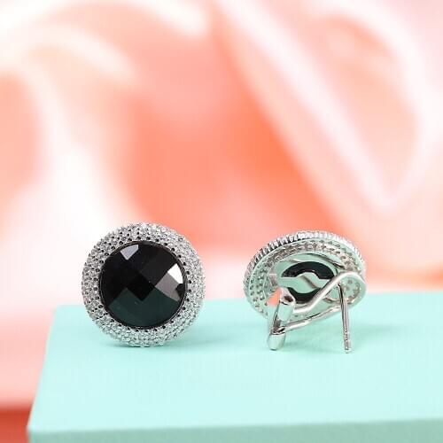 MetJakt S925 Sterling Silver Womens Cut Black Agate Fashion All-match Ear Clip