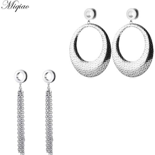 Miqiao 2pcs Fashion Creative Long Tassel Circle Pendant Earrings Exquisite Piercing Jewelry