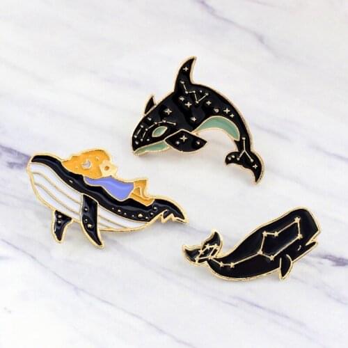 Cartoon Sea Lonely Whale Shark Brooch Jewelry Constellation Patterns Brooches For Kids Gifts Bag Clothing Accessories