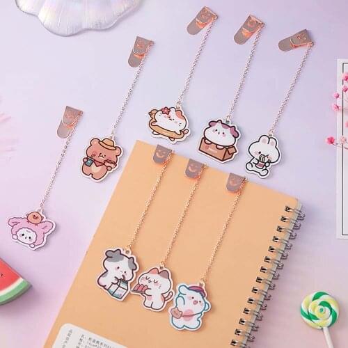 Cartoon Rabbit Dog Student Page Clip Bookmarks Stationery Metal Pendant