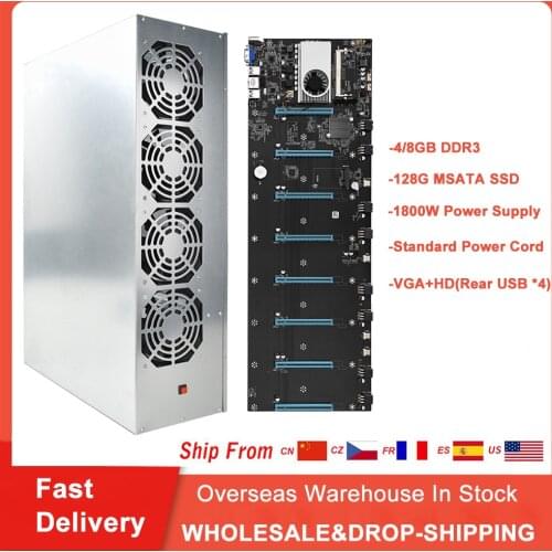 A Set BTC-S37 Mining Miner Chassis With Rig Motherboard 1850W PSU 4/8GB DDR 128GB SSD 4 Cooling Fans For Bitcoin ETC ZEC BTC