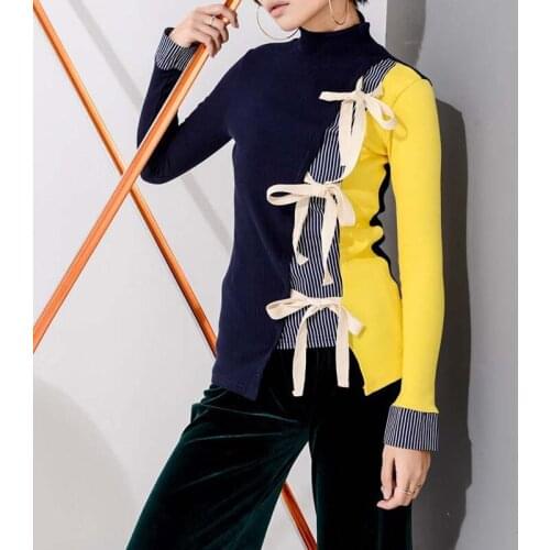 New Autumn Women Sweaters European Hit Color Fashion Women Ladies Sweater Long Sleeved Casual Bow Knitted Sweater