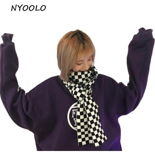 NYOOLO Street fashion Black white plaid knitted scarves women/men