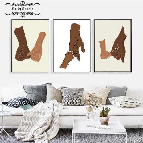Love Poster Couple Holding Hands Poster Black Brown Complexion Wall Art Canvas Minimalist Print Pictures for Home Interior Decor