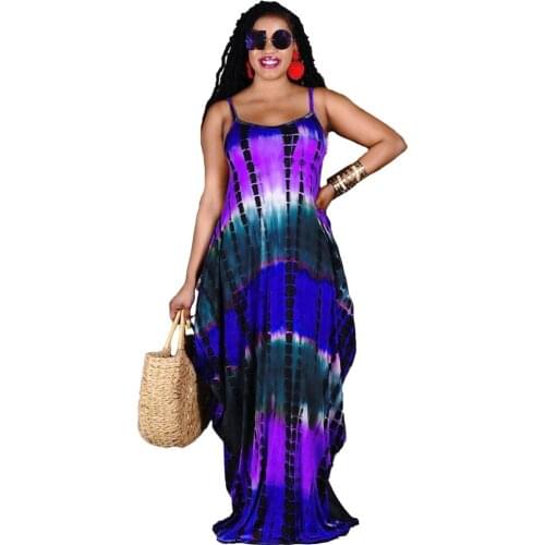 Beach Holiday Women Dresses Summer 2021 New Product Tie Dye Vintage Casual Loose Midi Dresses Wholesale Plus Size Clothing
