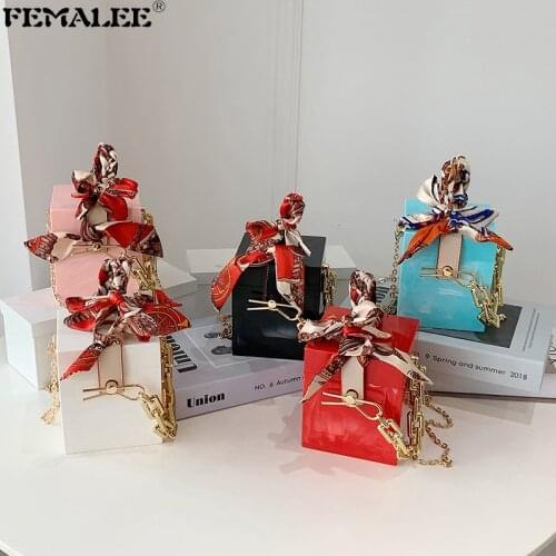 Luxury Scarves PVC Handbags For Women 2021 Fashion Female Acrylic Chains Candy Color Box Tote Bolsas Causal Mujer Shoulder Sac