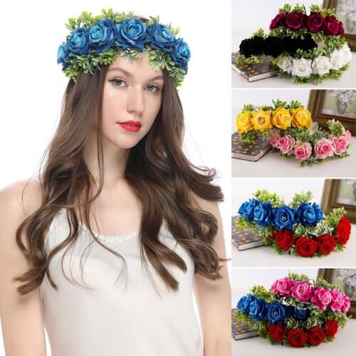 Handmade Flower Headbands Wreath Garland Beach Vacation Bride Wedding Accessories Bridesmaid Women Girls Rose Flower Headpieces
