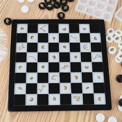 Diy Crystal Epoxy Resin Mold Chess Checkers Checkerboard Chess Pieces Epoxy Mirror Resin Silicone Mold