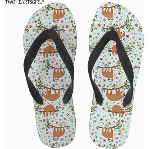 Twoheartsgirl Cute Floral Sloth Flip Flops Hipster Women Summer Beach Shoes Personalized Female Ladies Flipflop Home Slippers