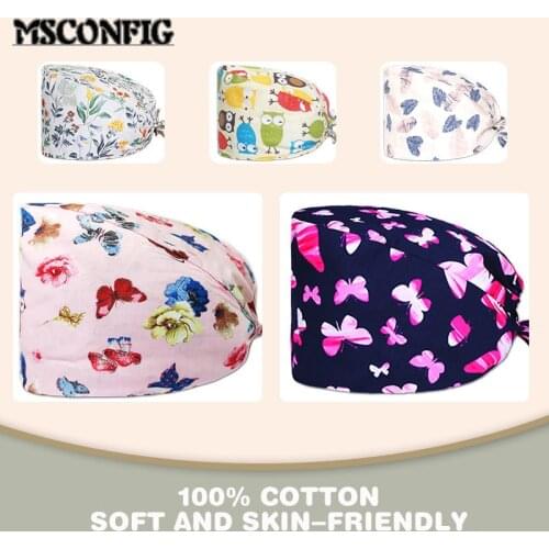 Cute Color Printing Nurse Cap Surgeon Surgery Cap Dentist Cap Kitchen Laboratory Beauty Salon Comfortable Breathable Scrub Cap