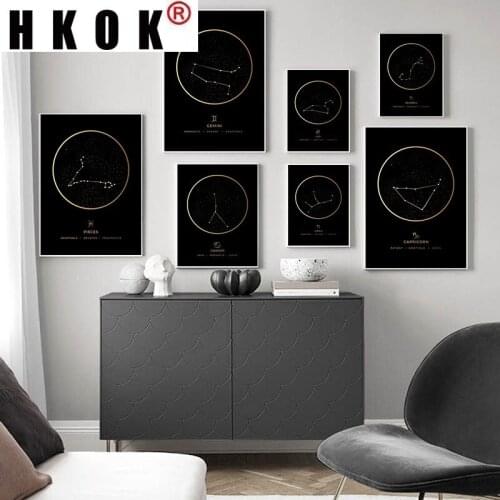 HKOK Nordic Black Constellation Astronomy Canvas Painting Wall Art Print Poster Picture Modern Living Room Home Decoration