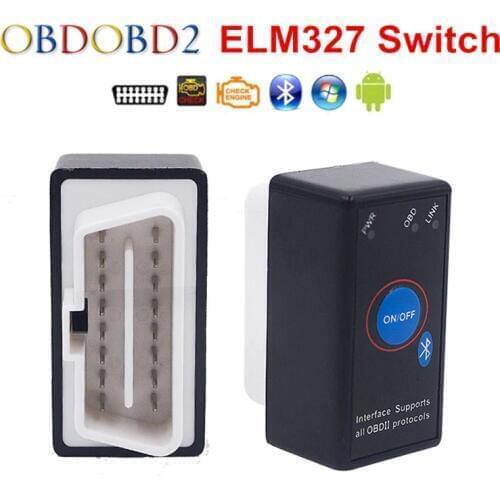 Super Mini ELM327 Bluetooth ELM 327 Power Switch V2.1 On/Off Button OBD2 Car Diagnostic Tool Multi-Languages For OBDII Protocols