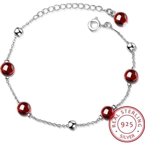 Temperament Simple Korean Style Round Garnet Bracelet for Women Sterling Silver 925 Jewelry Office Lady Weddings