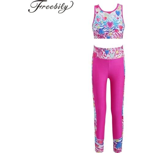 Kids Girls Sports Suit Exercise Fitness Outfits Gymnastics Sleeveless Mesh Tanks Top with Leggings Sets Ballet Costumes Clothes