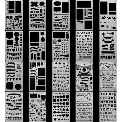 20Pcs/set Bullet Journal Stencil Plastic Stencils Notebook/Diary/Scrapbook Hollow DIY School Stationery Office Supplies
