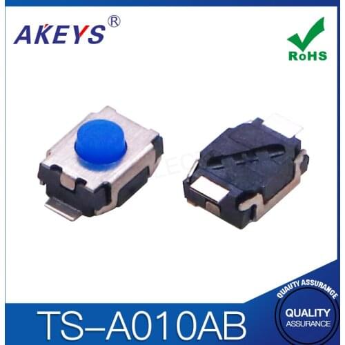50 PCS TS-A010AB touch switch 2-pin patch 3*4*2 vertical columnless blue silica gel round head