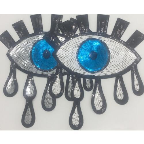 1PCS White Silver Big Eye Clothes patch Apparel Sewing & Fabric Cute logo Fashion sequins iron on patches for clothing Diy