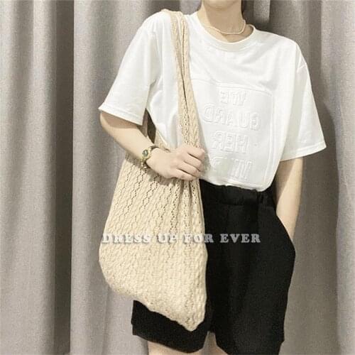 Womens Bag Wool Knitting Hollow Out Handmade Top-Handle Tote Vintage Casual Style Chic Crochet Handbag Summer Large Beach Bag