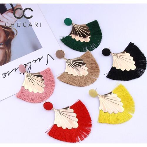 CHUCARI 2019 Bohemian Big Tassel Stud Earrings For Women Lady Female Fringe Handmade Brincos Statement Fashion Earring Jewelry