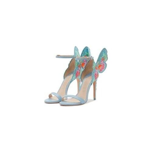 Women Summer Sandals Fashion Embroidered Satin Butterfly High Heeled Footwear Adjustable Ankle Strap Shoes Women high heels