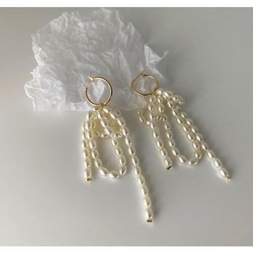 Origin Summer Statement Beaded Simulation Pearl Hoop Earring for Women Fairy Long Tassel Hollow Out Luxury Earring Jewellery