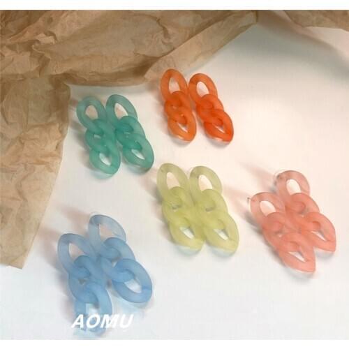 AOMU Korean Sweet Jelly Acrylic Hollow Oval Circle Chain Earrings for Women Girl Colorful Long Tassel Earrings