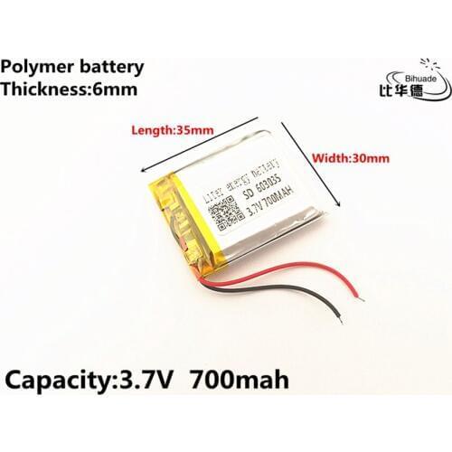 1pcs/lot 3.7V,700mAH,603035 Polymer lithium ion / Li-ion battery for TOY,POWER BANK,GPS,mp3,mp4