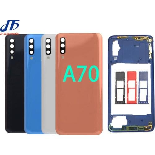 10pcs For Samsung Galaxy A20 A30 A50 A70 Phone Housing Middle Frame Plate Case + Back Cover Battery Rear Door Camera Lens Repair