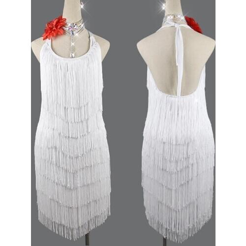 2019 Latin Dance Dress For Women/Girls Full Tassels Falda Flecos Cha Cha/Rumba/Tango Dress White Fringe Dress Dance Dress VD399