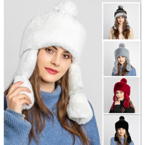 2020 Hat For Girls Winter Womens Creative Models Adult Rabbit Fur Ear Protection Plus Down Warm Princess Hat Red Grey Black