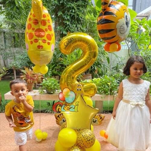 33Pcs Tiger Giraffe Cartoon Animal Balloons 0-9 Number Gold Globos Jungle Forest Theame Baby Shower Birthday Party Decorations