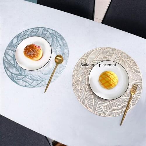 6pcs PVC Placemat Modern Nordic Style Round Bronzing Hollow Mat Hotel Home Table Decor Pad Anti-scalding Insulation Steak Pad