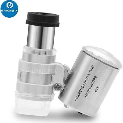 60X Mini Pocket Microscope Loupe LED UV Jewellers Magnifier Handheld Magnifying Glass UV Stamp Inspecting Currency Detector