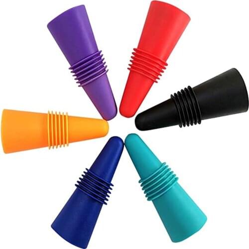 6pc Wine Bottle Stoppers Silicone Reusable Sparkling Wine cork Beverage Cover Bottle Stopper with Grip Top Keep Fresh bar tools