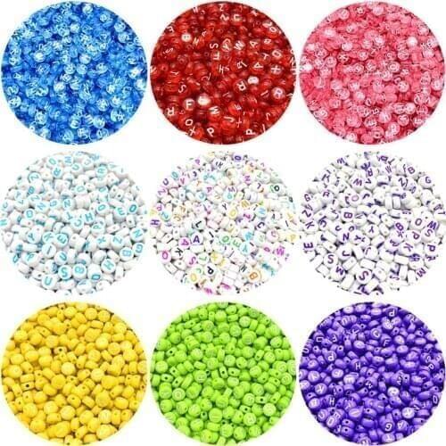 100Pcs 4*7mm Round Mix Color Acrylic Letter Beads for Jewelry Making Kid Diy Material Loose Spacer